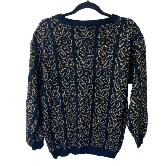VTG Worthington Black/Gold Floral Print Crewneck Sweater Sz M - Picture 5 of 9